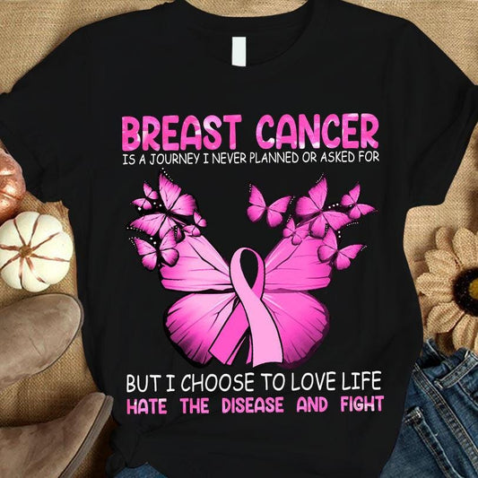 Un viaje que nunca planeé, camiseta de guerrero contra el cáncer de mama, mariposa con lazo rosa