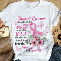 Love Life Fight, Breast Cancer Warrior Awareness Shirts, Pink Ribbon Flower