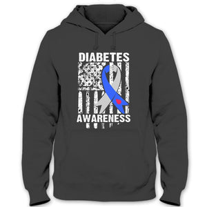 Camiseta divertida de concienciación sobre la diabetes con la bandera estadounidense de Blue Ribbon