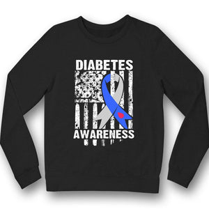 Camiseta divertida de concienciación sobre la diabetes con la bandera estadounidense de Blue Ribbon