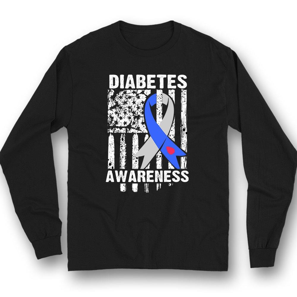 Blue Ribbon American Flag, Funny Diabetes Awareness Shirt