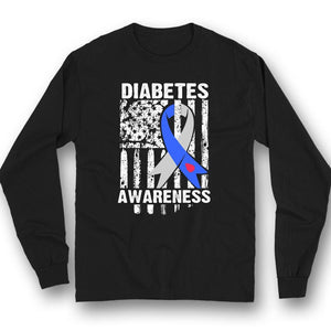 Camiseta divertida de concienciación sobre la diabetes con la bandera estadounidense de Blue Ribbon