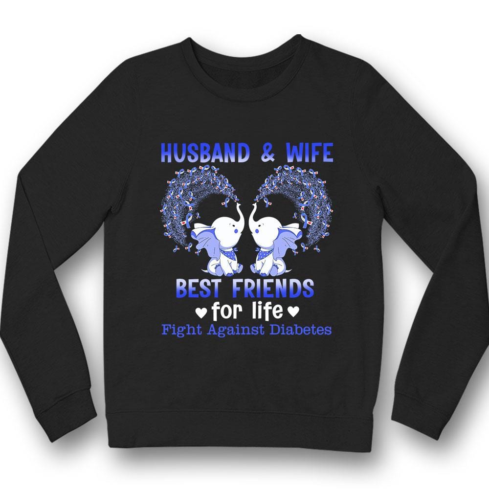 Husband & Wife Best Friends For Life, Ribbon Elephant, Diabetes Awareness Support Shirt