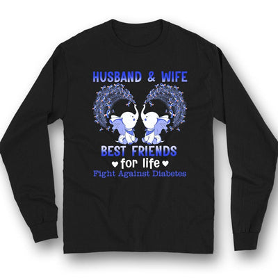 Husband & Wife Best Friends For Life, Ribbon Elephant, Diabetes Awareness Support Shirt