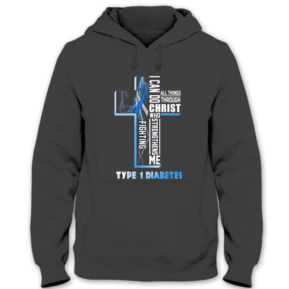 I Can Do All Things, Blue Ribbon Cross, Type 1 Diabetes Awareness Support Shirt