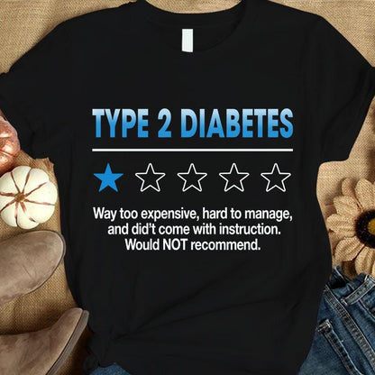 Camiseta de apoyo para la concienciación sobre la diabetes tipo 2 con 1 de 5 estrellas azules