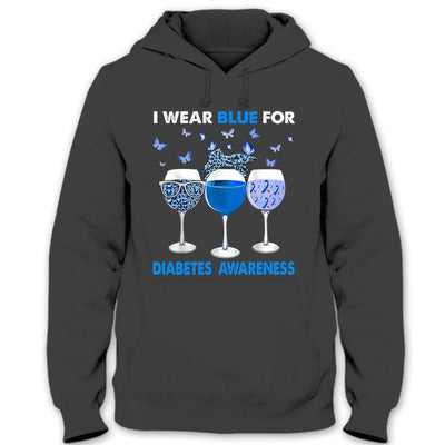 I Wear Blue, Diabetes Survivor Awareness Shirt, Ribbon Butterfly Goblet