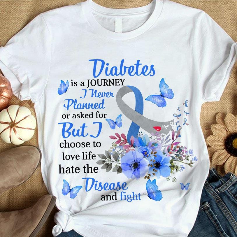 Love Life Fight, Diabetes Warrior Awareness Shirt, Ribbon Butterfly Flower