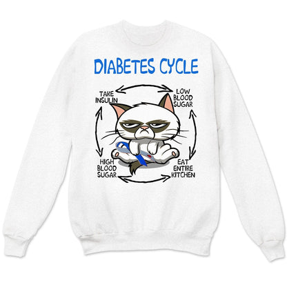 Sudadera con capucha y camisetas para concienciar sobre la diabetes Ciclo de la diabetes con gato