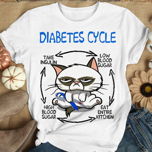 Sudadera con capucha y camisetas para concienciar sobre la diabetes Ciclo de la diabetes con gato