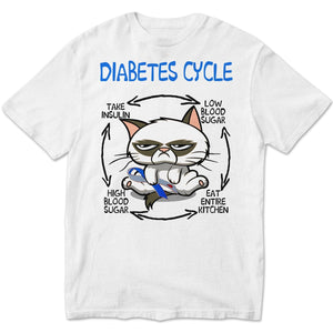 Camisetas de concienciación sobre la diabetes con el ciclo de la diabetes de los gatos