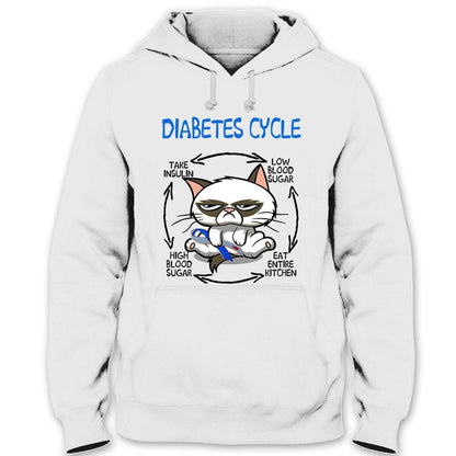 Camisetas de concienciación sobre la diabetes con el ciclo de la diabetes de los gatos