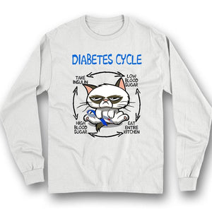 Camisetas de concienciación sobre la diabetes con el ciclo de la diabetes de los gatos