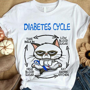 Sudadera y camisetas con el ciclo de la diabetes y el gato