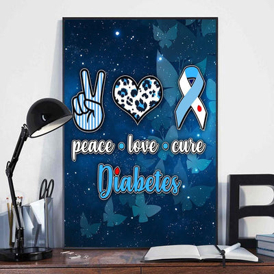 Peace Love Cure, Diabetes Awareness Poster, Canvas, Wall Print Art, Ribbon Heart