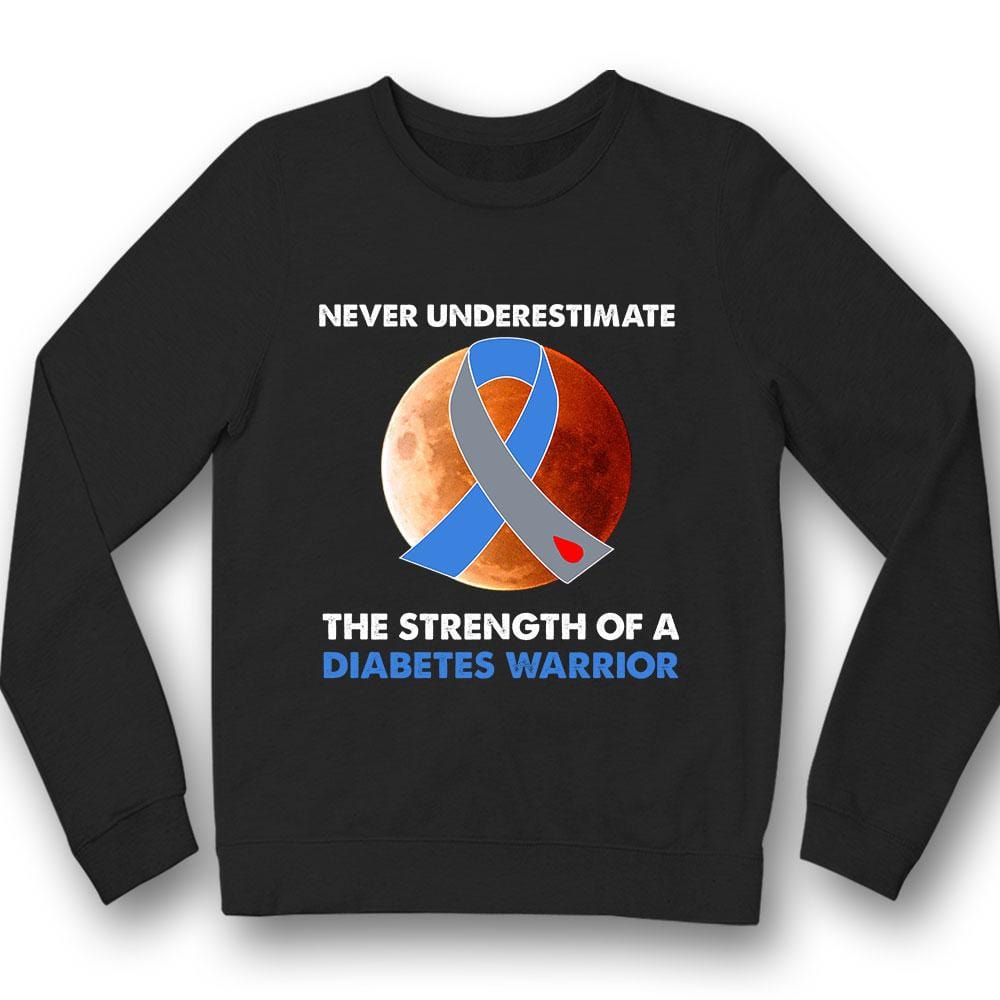 Never Underestimate Strength Of Warrior, Diabetes Awareness Support Shirt, Ribbon Moon