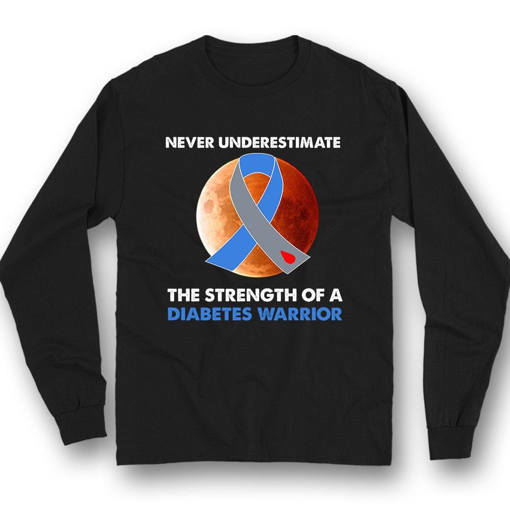 Never Underestimate Strength Of Warrior, Diabetes Awareness Support Shirt, Ribbon Moon