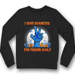 Camiseta de apoyo a la concienciación sobre la diabetes con el dedo índice "Doy un dedo todos los días" y lazo azul para Halloween