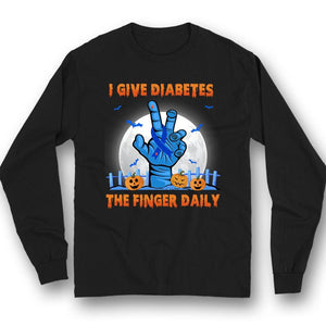 Camiseta de apoyo a la concienciación sobre la diabetes con el dedo índice "Doy un dedo todos los días" y lazo azul para Halloween