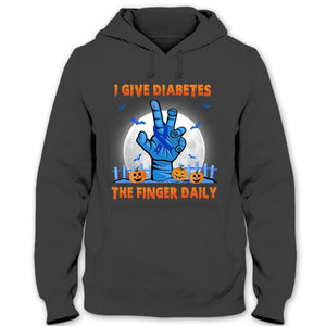 Camiseta de apoyo a la concienciación sobre la diabetes con el dedo índice "Doy un dedo todos los días" y lazo azul para Halloween