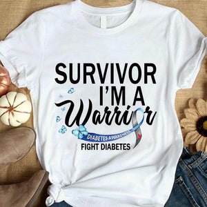 Diabetes Awareness Shirts I'm A Warrior Ribbon Butterfly