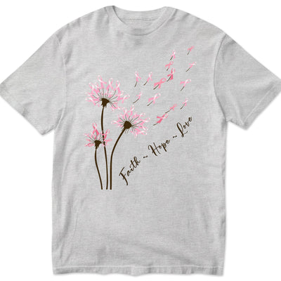 Long Sleeve Breast Cancer Shirts Dandelion Faith Hope Love