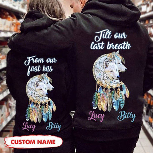 Desde nuestro primer beso hasta nuestro último aliento Camisetas de pareja de San Valentín personalizadas con diseño de lobo