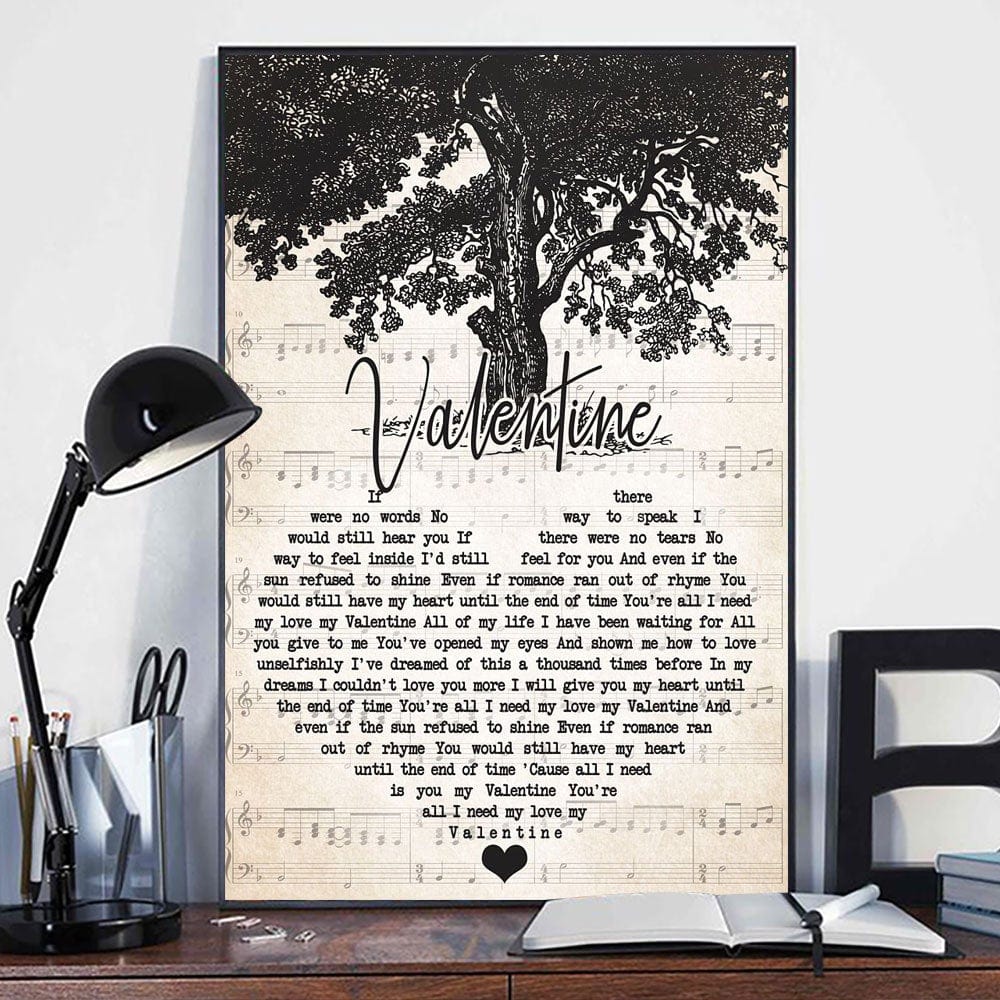 Póster de San Valentín con árbol de canciones de amor, lienzo