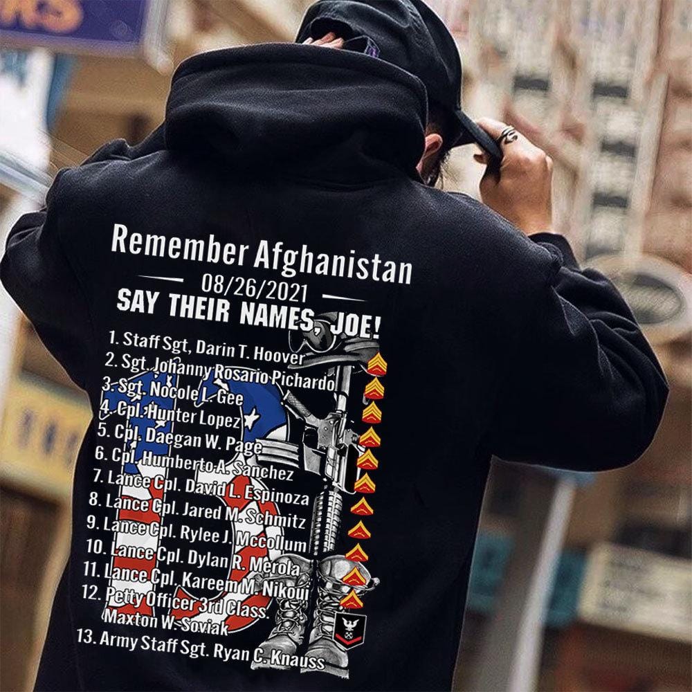 Recuerde Afganistán 26/08/2021 Diga sus nombres Camisetas de veteranos de Joe