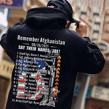 Recuerde Afganistán 26/08/2021 Diga sus nombres Camisetas de veteranos de Joe