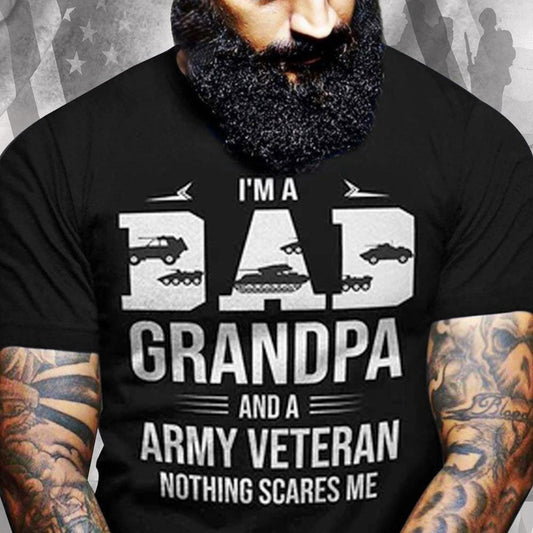 Camisetas de veterano del ejército con el mensaje "Soy papá, abuelo"