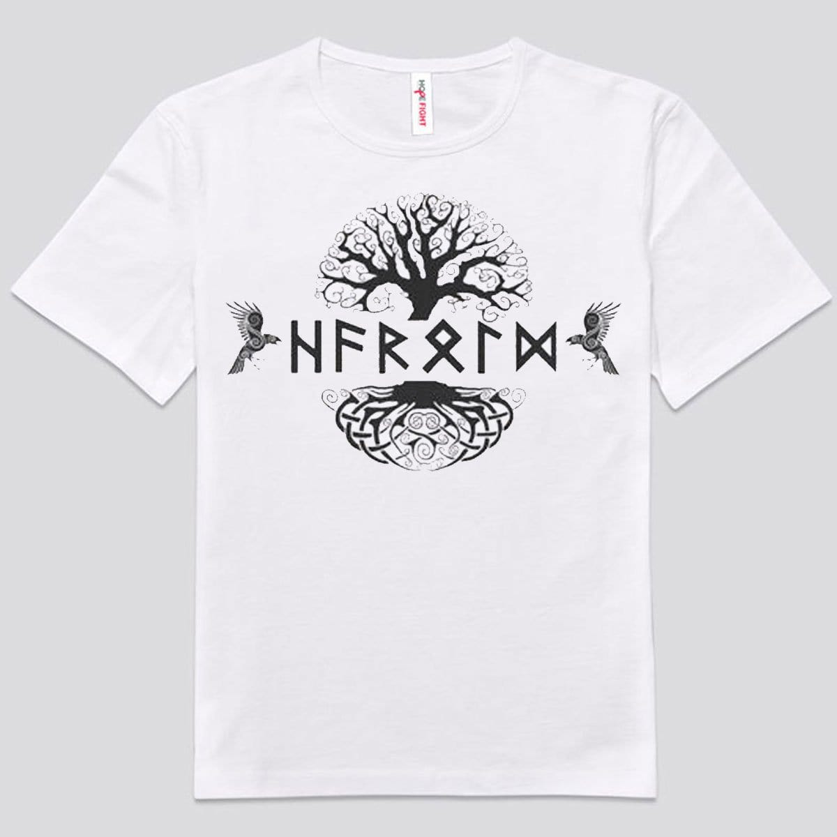 Camisas vikingas con el árbol Yggdrasil y cuervos gemelos