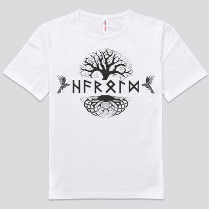Camisas vikingas con el árbol Yggdrasil y cuervos gemelos
