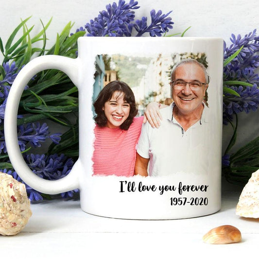 Taza conmemorativa personalizada con foto del Día del Padre "Querido papá, te amaré por siempre"