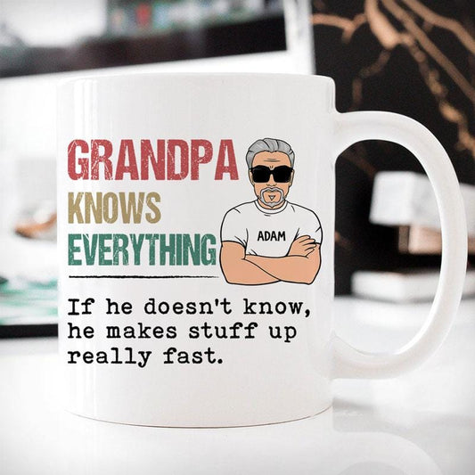 Taza personalizada para el Día del Padre con el texto "El abuelo lo sabe todo"