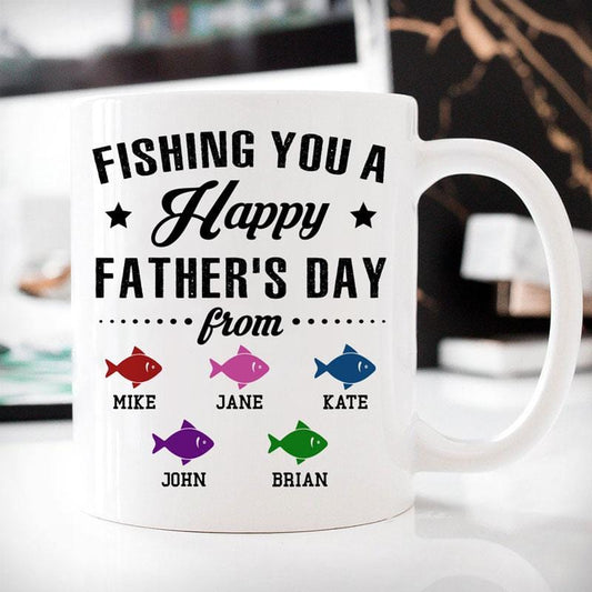 Taza personalizada con texto "Te deseo un feliz día del padre"