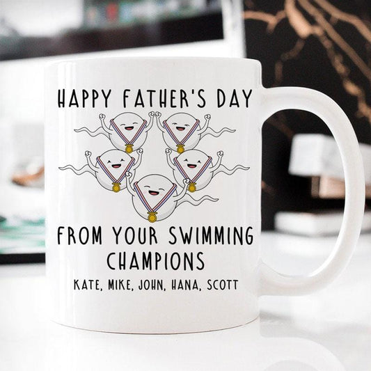 Taza divertida personalizada para el Día del Padre con texto en inglés "Happy Champion"