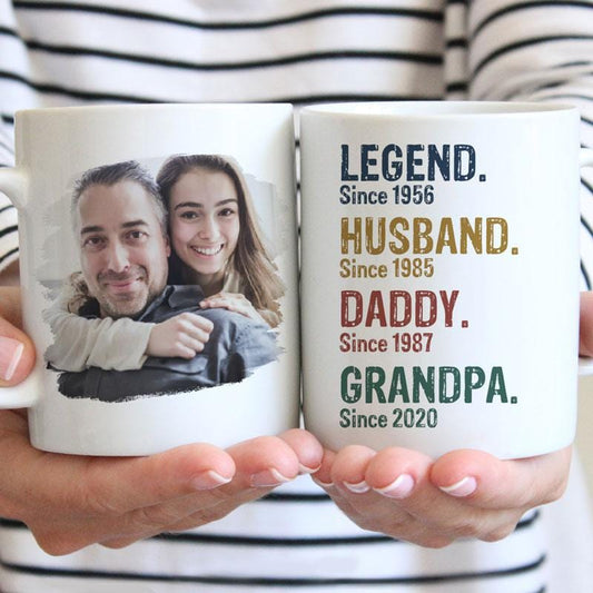 Taza personalizada con leyenda para el día del padre: marido, papá, abuelo