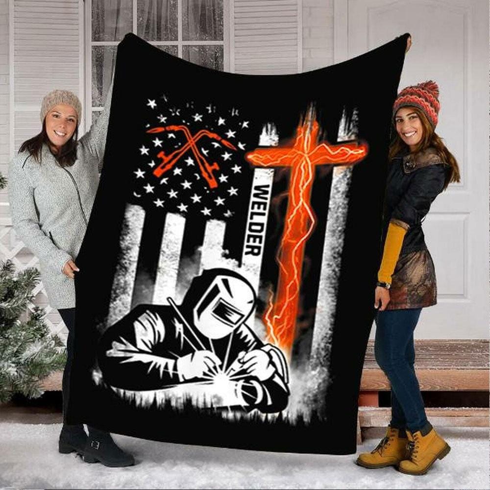 American Flag, Orange Cross Welder Blanket, Fleece & Sherpa