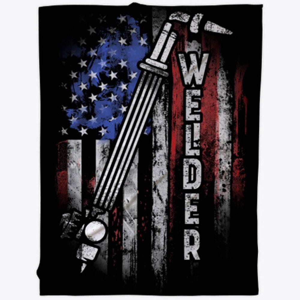 Welder American Flag, Welder Blanket, Fleece & Sherpa