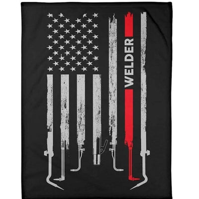 American Flag, Thin Red Line Welder Blanket, Fleece & Sherpa