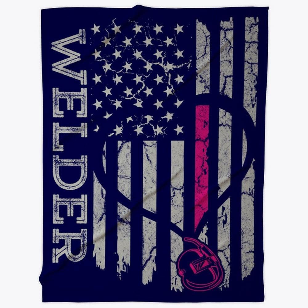 American Flag, Thin Pink Line Welder Blanket, Fleece & Sherpa