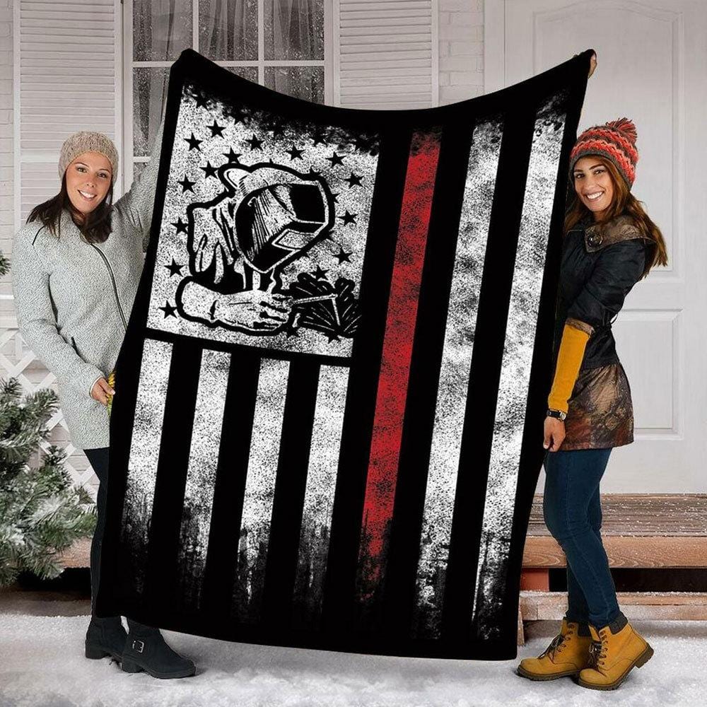 American Flag Thin Red Line, Welder Blanket, Fleece & Sherpa