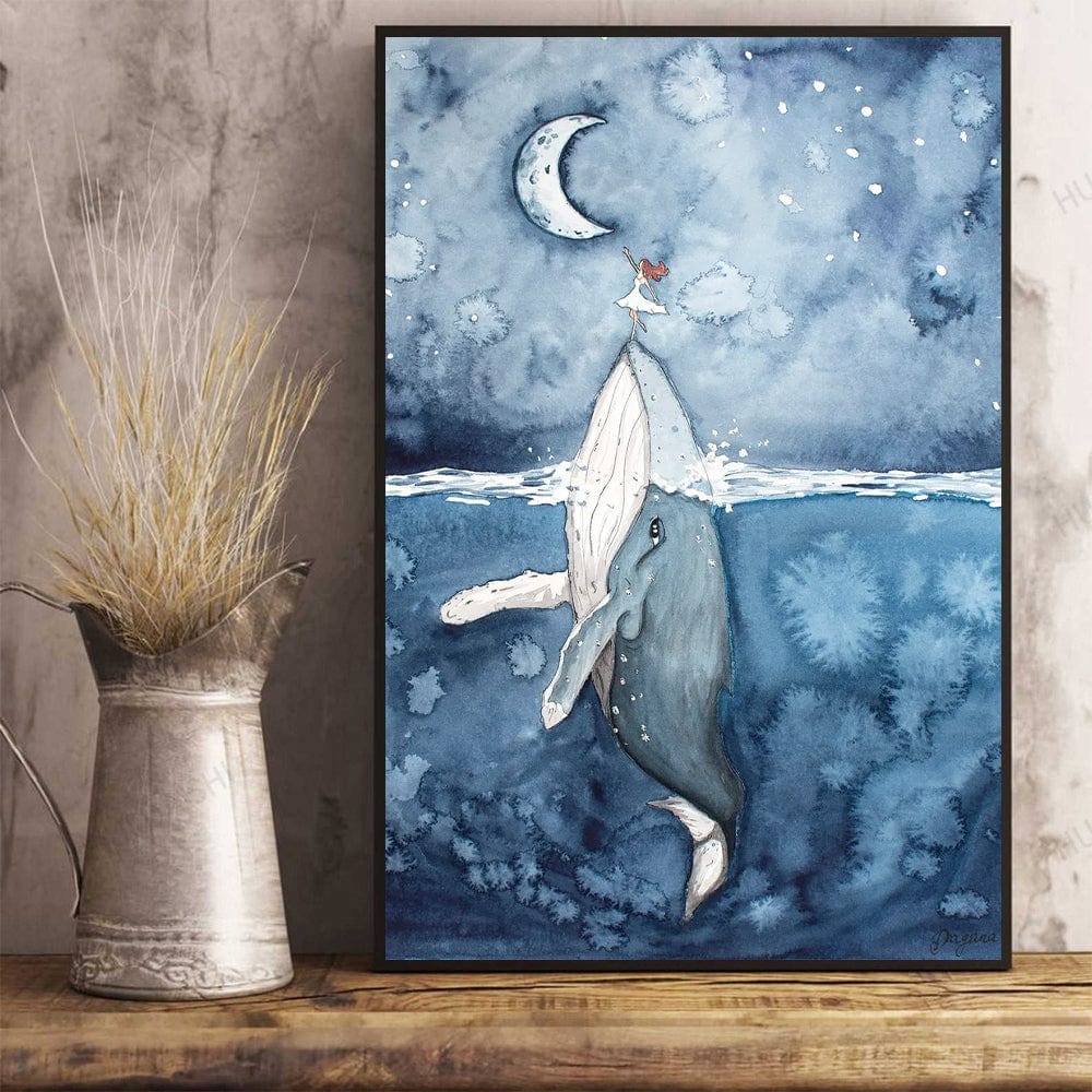Humpback Whale Watercolor Poster, Canvas