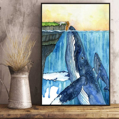 Whale And Girl Watercolor Poster, Canvas