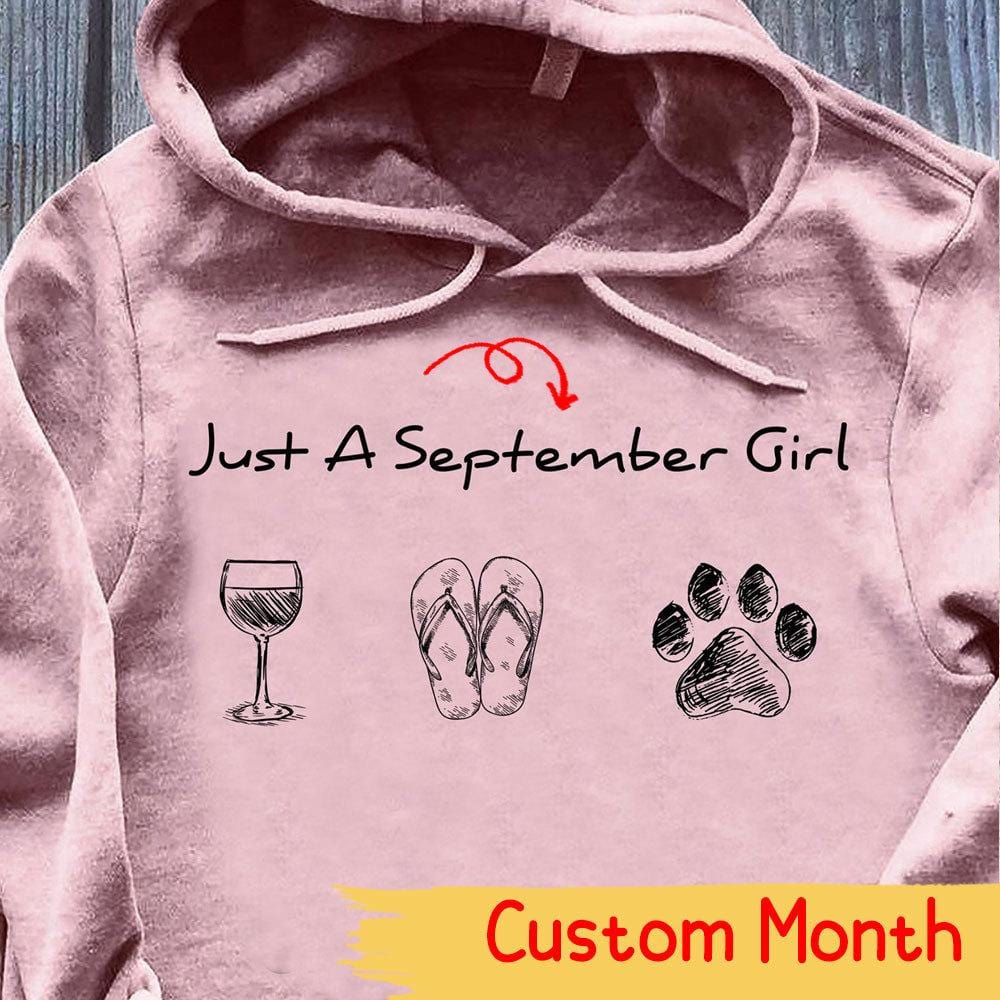 Personalized Wine Shirts Just A September Girl With Custom Month, Gift for Dog Mother Wine Lover Shirt