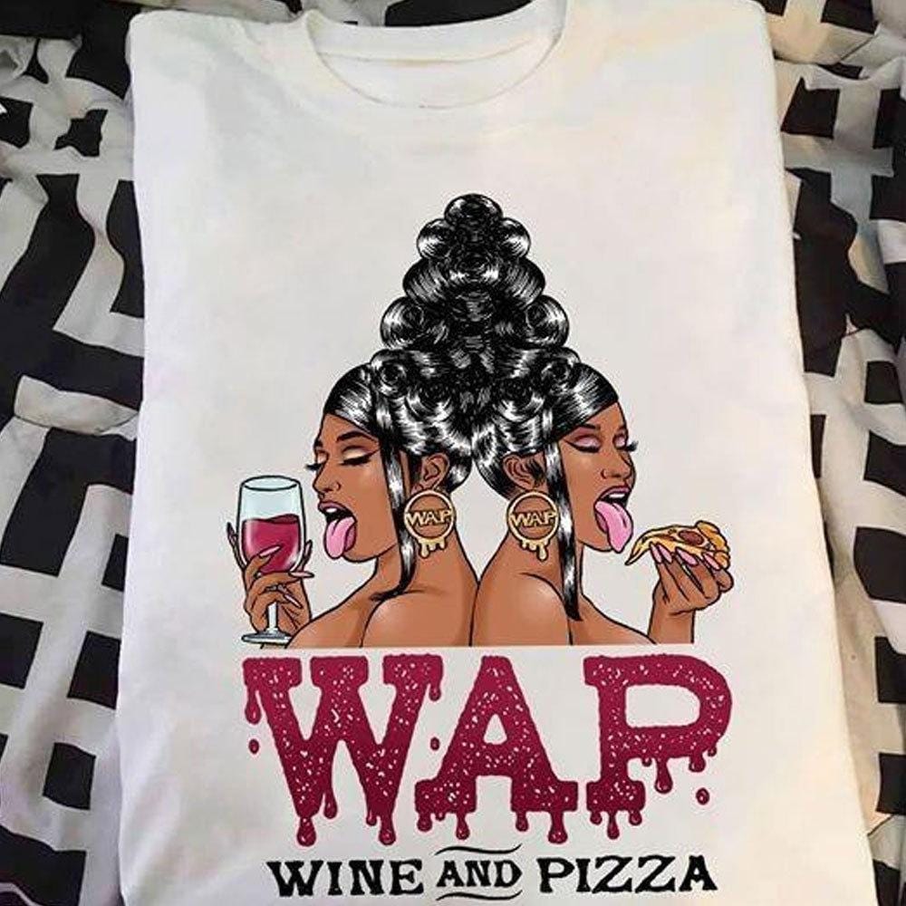 Camisetas divertidas de vino Wap y pizza para mujeres