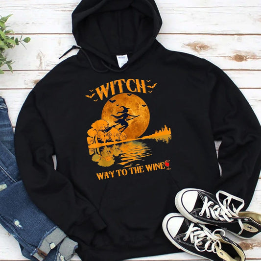 Sudadera con capucha y camisetas de Halloween de Witch Way To The Wine