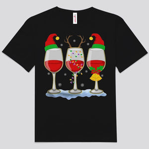 Camisetas navideñas con copas de vino