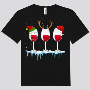 Camisetas navideñas con copas de vino